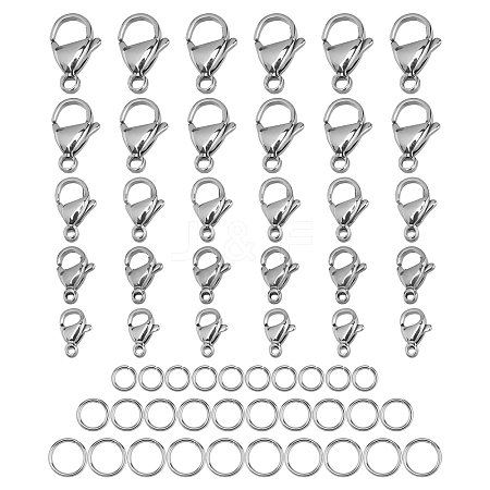 SUPERFINDINGS 30Pcs 3 Style 304 Stainless Steel Jump Rings and 30Pcs 5 Style 316 Stainless Steel Lobster Claw Clasps STAS-FH0001-37-1