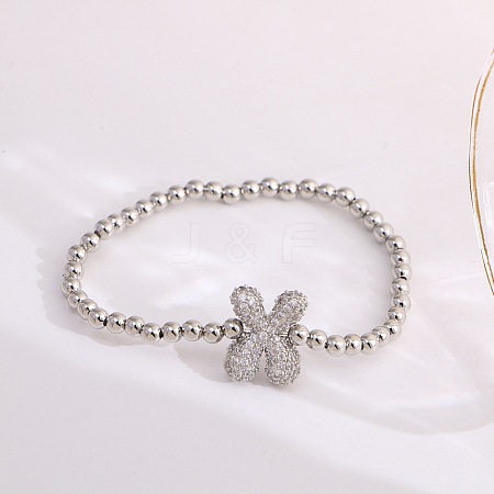 Brass Micro Pave Clear Cubic Zirconia Beaded Stretch Bracelets for Women FS-WG5260F-23-1
