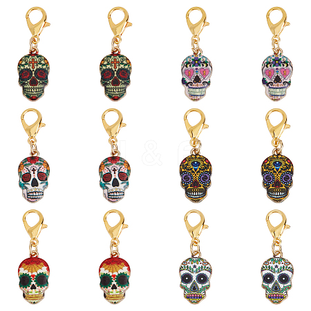 12Pcs 6 Style Alloy Enamel Pendant Locking Stitch Markers HJEW-ME00006-1