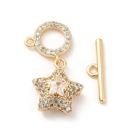 Brass Micro Pave Clear Cubic Zirconia Toggle Clasps KK-F860-65G-1