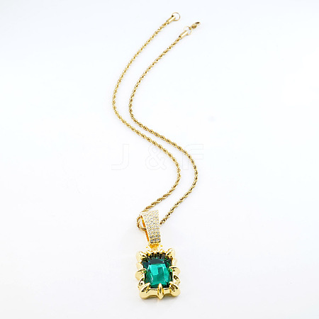 Alloy Rhinestone Rectangle Pendant Rope Chain  Necklaces FS-WGF7BCB-08-1