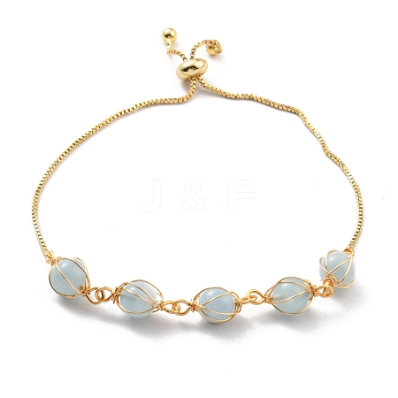 Natural Aquamarine Wrapped Bracelets BJEW-A122-10I-1