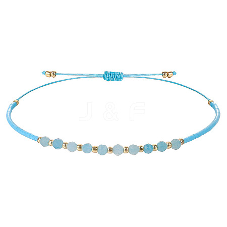 2mm Faceted Natural Amazonite Beaded Braided Adjustable Bracelets for Women PF2854-9-1