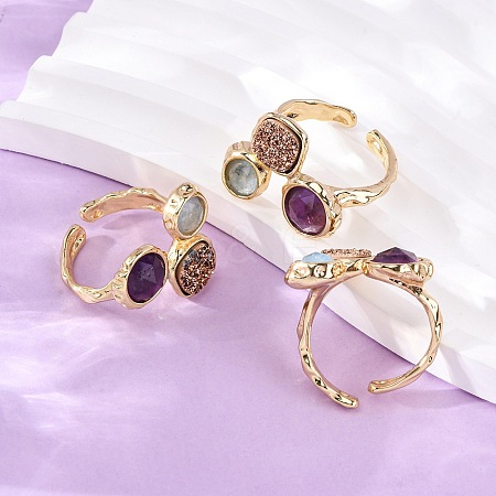 Natural Amethyst/Korean Jade/Agate Germ Cuff Rings RJEW-M076-05G-06-1