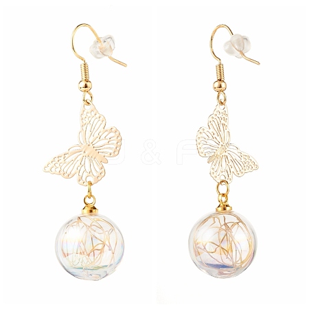 Butterfly with Blown Glass Globe Dangle Earrings for Girl Women X1-EJEW-JE04670-1