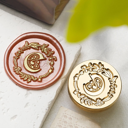 Golden Tone Wax Seal Brass Stamp Head DIY-B079-01G-C-1