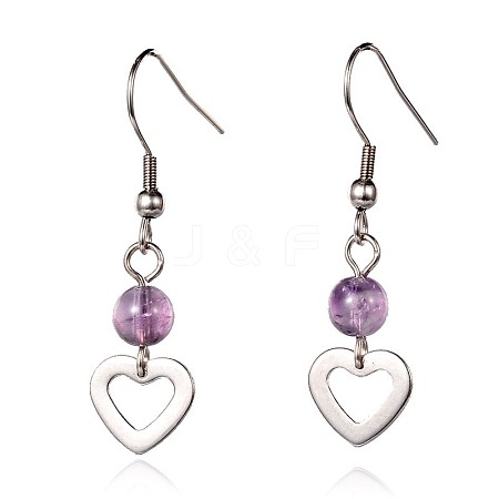 Heart Natural Amethyst Dangle Earrings EJEW-JE01884-03-1