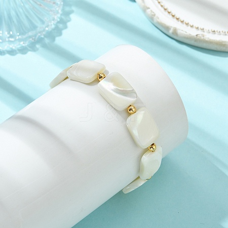 Natural Trochid Shell & Brass Beaded Bracelets for Women BJEW-JB13958-1