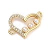 Rack Plating Brass Micro Pave Clear Cubic Zirconia Heart Connector Links KK-Z064-44G-1