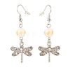 Round Natural Mashan Jade with Alloy Dragonfly Dangle Earrings EJEW-JE04855-03-3