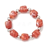 3Pcs Two Tone Acrylic & CCB Plastic Cuboid Beaded Stretch Bracelets for Women BJEW-JB13302-01-3