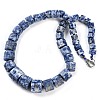 Natural Blue Spot Jasper Hexagon Prism Graduated Beaded Necklaces for Women Men NJEW-K388-03C-1