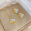 Brass Micro Pave Cubic Zirconia Pendant Necklace & Stud Earrings WG7AC39-59-1