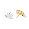 Enamel Curved Oval with Evil Eye Stud Earrings EJEW-G334-02G-01-2