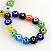 Flat Round Handmade Evil Eye Lampwork Beads Strands X-LAMP-R116-02-2