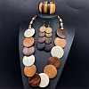 Bohemian Vintage Style Wooden Flat Round Beaded Necklaces & Dangle Earrings & Beadeed Bracelets Sets for Women FS-WGEDB9C-01-2