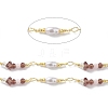 Brass Glass Bead Link Chains with ABS Imitation Pearl Beads CHS-P016-39G-05-2