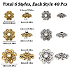 SUNNYCLUE 240Pcs 6 Styles Tibetan Style Alloy Bead Caps FIND-SC0008-02-2