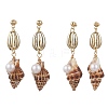 Alloy Natural Shell Beaded Dangle Stud Earrings EJEW-JE06268-2