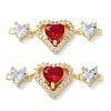 Rack Plating Brass Cubic Zirconia Triple Heart Connector Charm KK-C084-05G-2