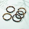 Natural Lava Rock & Wood Beaded Stretch Bracelet BJEW-JB08534-02-2