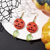 Synthetic Turquoise Pumpkin & Glass Leaf Dangle Earrings EJEW-TA00408-3
