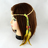 Women's Dyed Feather Braided Suede Cord Headbands OHAR-R183-03-2