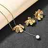 304 Stainless Steel Pendant Necklaces & Stud Earring Set for Women SJEW-C007-01B-G-3