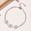 Brass Micro Pave Clear Cubic Zirconia Triple Flower Link 2-Strand Bracelets KK-CBA6980-16P-1