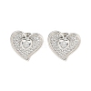 Heart Brass Pave Clear Cubic Zirconia Stud Earrings EJEW-M258-32P-1