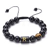 Natural Black Agate & Tiger Eye Round Beaded Adjustable Bracelets HL8029-18-1