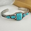 Square Alloy Synthetic Turquoise Cuff Bangles for Women WGCD943-02-1