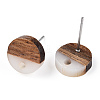 Opaque Resin & Walnut Wood Flat Round Stud Earrings EJEW-TAC0021-17A-01-2