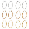  6 Pairs 6 Style 304 Titanium Steel Flattened Big Hoop Earrings for Women STAS-TA0001-89-2