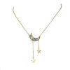 Natural Aquamarine Chip Beads Moon Pendant Brass Cable Chain Necklaces for Women NJEW-TA00257-04-4