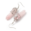 Natural Rose Quartz Bullet with Flower Dangle Earrings EJEW-G300-02P-01-3