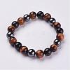 Natural Tiger Eye & Obsidian Beads Stretch Bracelets BJEW-JB02874-1