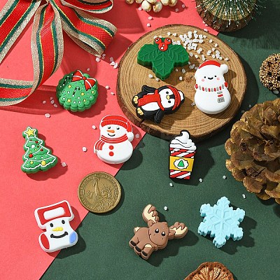 10Pcs 10 Styles Christmas Food Grade Eco-Friendly Silicone Focal Beads SIL-YW0001-30-1