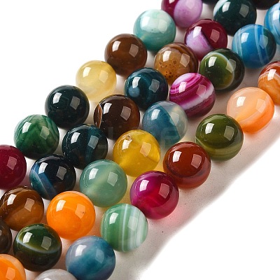 Natural Striped Agate/Banded Agate Round Bead Strands G-E234-16-1