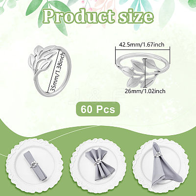 60Pcs Christmas Theme Alloy Leaf Napkin Rings AJEW-PB0001-03P-1