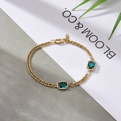 Rectangle with Glass Link Bracelets BJEW-JB06275-02-1