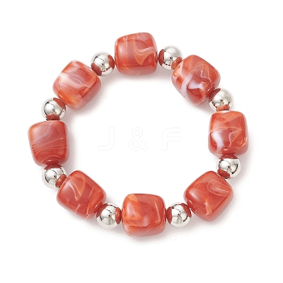 3Pcs Two Tone Acrylic & CCB Plastic Cuboid Beaded Stretch Bracelets for Women BJEW-JB13302-01-1