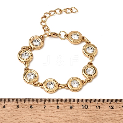 304 Stainless Steel Crystal Rhinestone Flat Round Link Chain Bracelets SA-CBAF6AD-10G-1