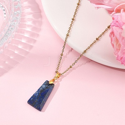Natural Lapis Lazuli Faceted Trapezoid Pendant 304 Stainless Steel Satellite Chain Necklaces NJEW-JN06071-01-1