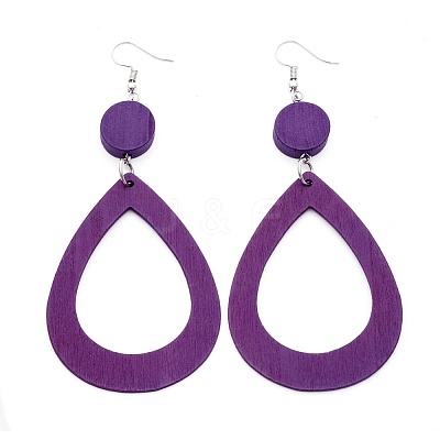 Trendy Teardrop Wood Dangle Earrings EJEW-F0090-07C-1