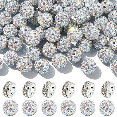 100Pcs Pave Disco Ball Beads RB-YW0001-30B-1