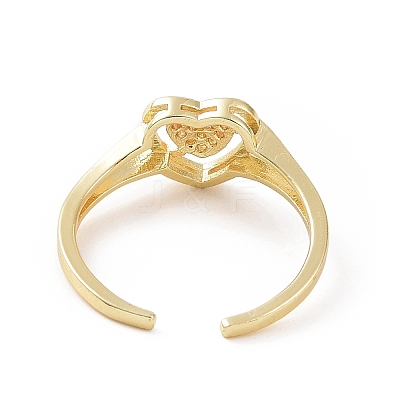 Clear Cubic Zirconia Heart Open Cuff Ring RJEW-G283-10G-1