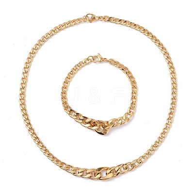 Men's PVD Vacuum Plating 304 Stainless Steel Graduated Cuban Link Chain Necklaces & Bracelets Jewelry Sets SJEW-I207-01G-1