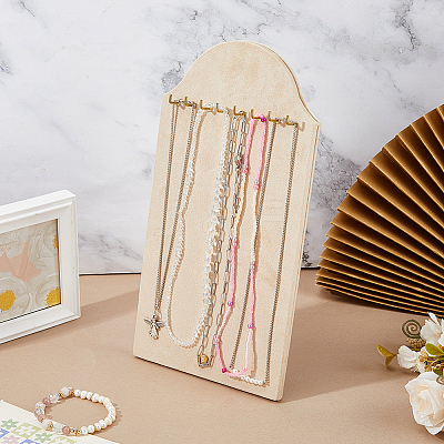 Desktop MDF Covered with Velveteen Cloth Necklace Organizer Display Stands with Iron Hooks ODIS-WH0078-98-1