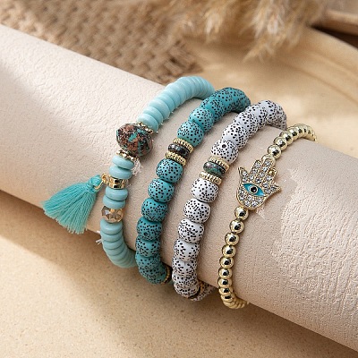 Bohemian Glass Beaded Stretch Bracelet Sets QN1212-10-1